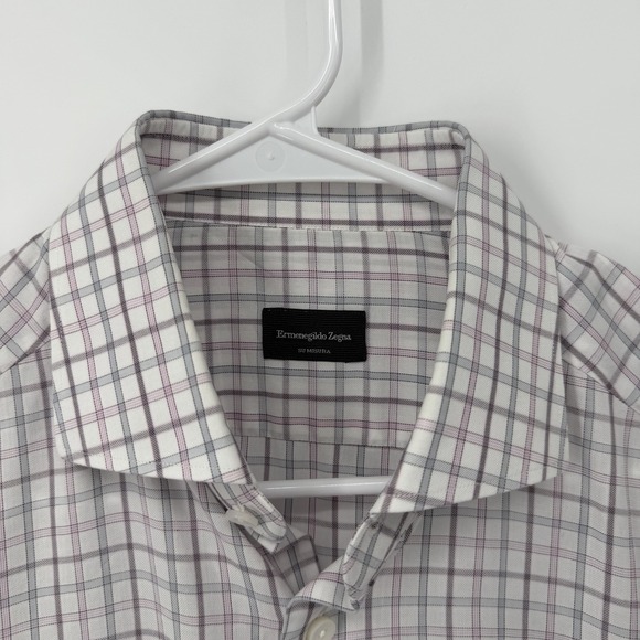 Ermenegildo Zegna Check Button Up Shirt Multicolor Cotton Mens Medium Tailored - Picture 3 of 10